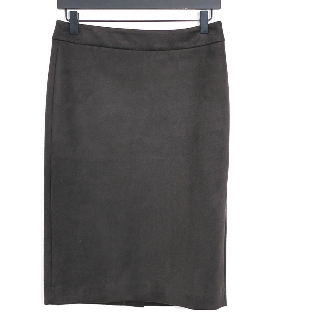 Ann Taylor Factory Pencil Skirt Brown MicroSuede Minimalist Professional 2